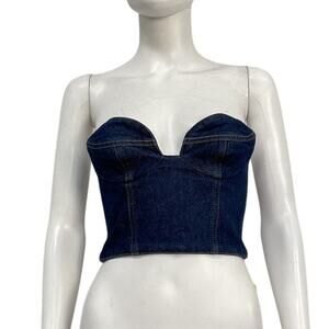 Magda Butrym Dark Denim Strapless Crop Bustier Top